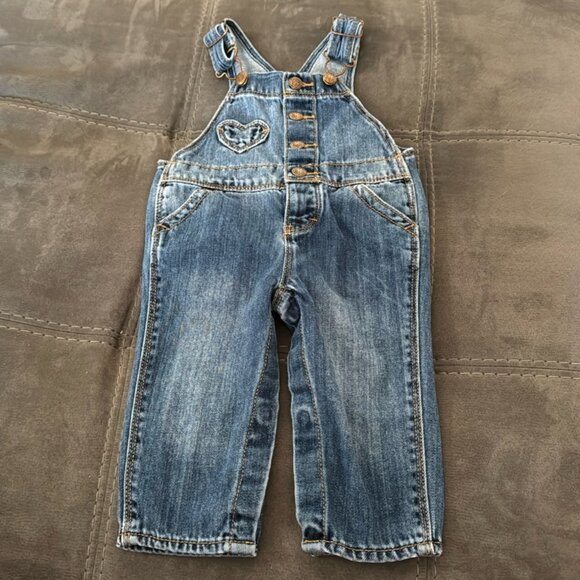Oshkosh B’gosh Denim Button Down Kids 9M Overalls with Heart - Picture 1 of 5